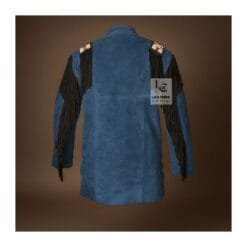 Western Native American Blue Suede Shirt With Beads Fringes - SWS36