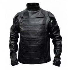 Men's Black Leather Tactical Motorcycle Jacket with layered front panels and asymmetrical zipper