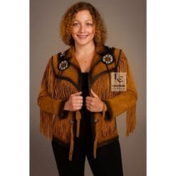 Women Cowgirl Brown Black Suede Jacket WSJ118