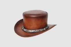 Alternative view of Snakeskin Band Brown Leather Top Hat – Frontier Exotic Style