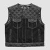 Men's Quilted Leather Canvas Motorcycle Vest with Paisley Lining in black