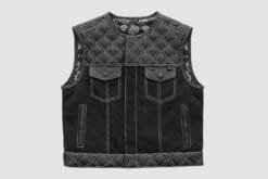 Men's Quilted Leather Canvas Motorcycle Vest with Paisley Lining in black