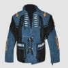 Men's midnight frontier fringe suede leather jacket with black fringe and bone-style accents