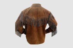 Alternative view of Men's Heritage Trail Brown Cowhide Suede Lace-Up Fringe Jacket