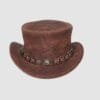 Brown embossed reptile leather top hat with decorative star band and Western-inspired styling