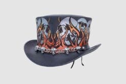 Alternative view of Flaming Skull Leather Top Hat – Gothic Biker Style