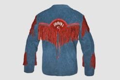Alternative view of Men's Slate Blue Suede Western Jacket with Crimson Fringe Panels