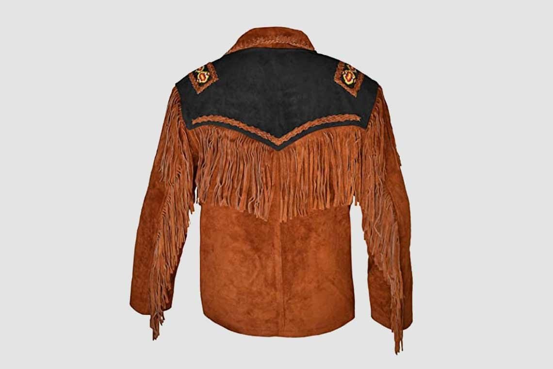 Men's Copper Frontier Fringe Suede Leather Jacket with Contrast Western Yoke - Image 2