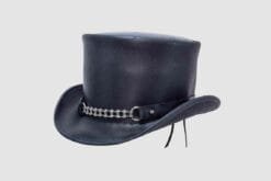 Alternative view of Roller Chain Black Leather Top Hat – Industrial Rider Style