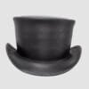 Black leather top hat with unbanded crown and classic handcrafted silhouette