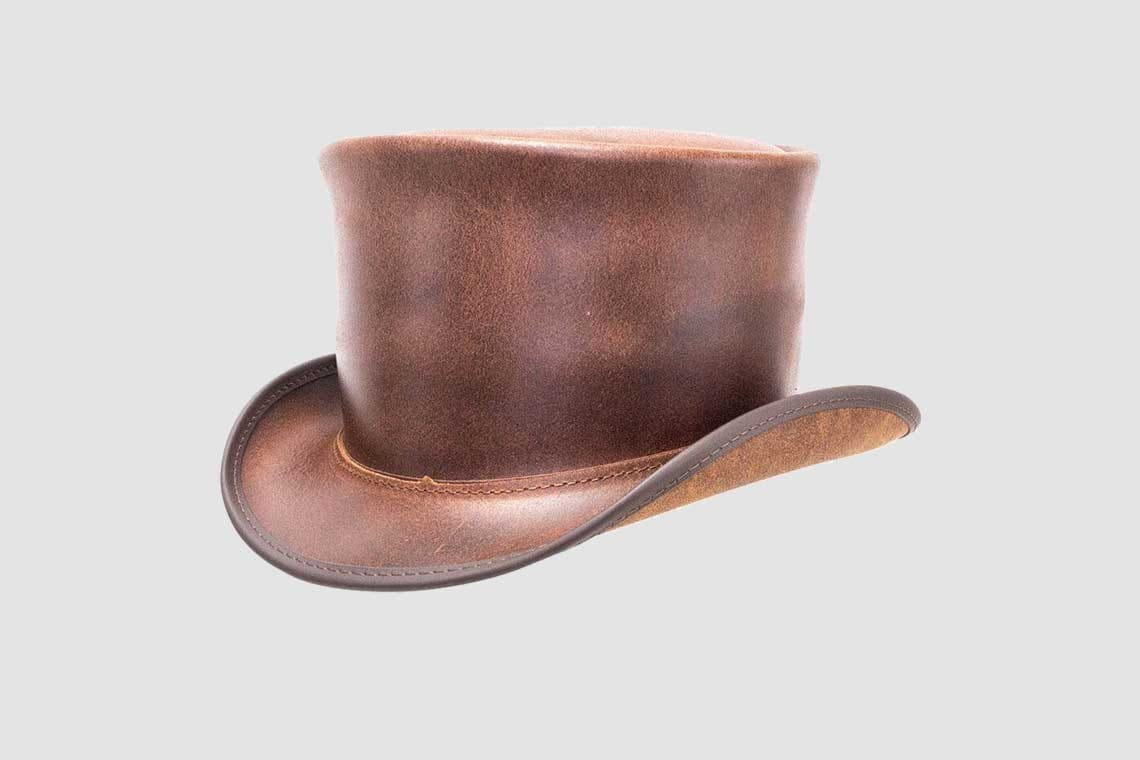 Heritage Brown Leather Top Hat – Unbanded Frontier Style - Image 2
