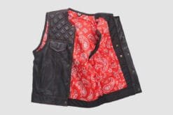 Alternative view of Men's Black Quilted Leather Motorcycle Vest with Red Paisley Lining - Crimson Torque