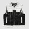 Men's Black & White Leather Motorcycle Vest with Paisley Lining front and interior views