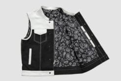Alternative view of Men's Black & White Leather Motorcycle Vest with Paisley Lining