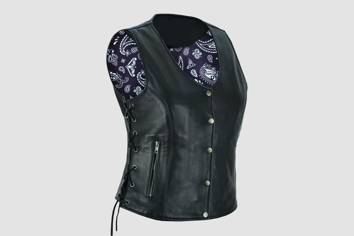 Leather Motorcycle Vest For Woman, WBV9 - Image 2