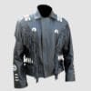 Men's Western Black Leather Fringe Jacket with beaded shoulder panels, silver conchos, and hairpipe accents