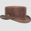 Brown leather top hat with carriage band and vintage-inspired design