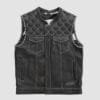 Men's Diamond Quilted Leather Motorcycle Vest in black genuine leather with concealed front closure