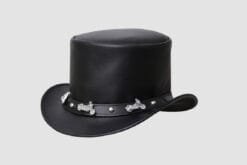 Alternative view of Motorcycle Band Black Leather Top Hat – Biker Outlaw Style