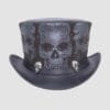 Silver Skulls Leather Top Hat