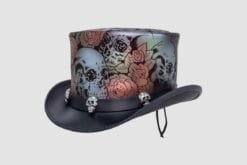 Alternative view of Skulls and Roses Leather Top Hat – Gothic Victorian Style