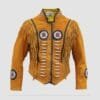 Men's sunrise trail fringe suede leather jacket with bone-style chest accents and stand-up collar