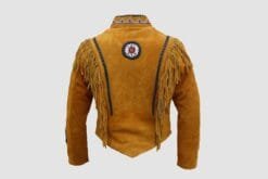 Alternative view of Men's Sunrise Trail Fringe Suede Leather Jacket with Bone Accents