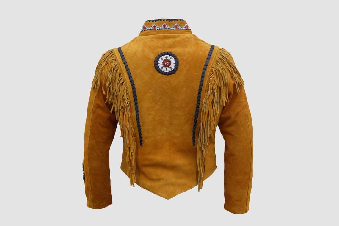 Men's Sunrise Trail Fringe Suede Leather Jacket with Bone Accents - Image 2