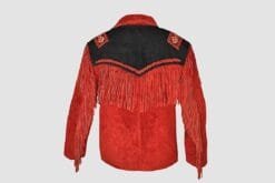 Alternative view of Men's Crimson Warrior Fringe Suede Leather Jacket with Bone Accents