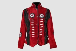 Western Red Suede Jacket For Womens | Military Style Jacket | WSMJ103