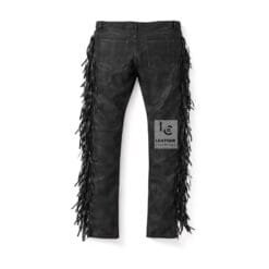 Black Suede Fringe Pants - Jeans Style Western Leather Pants MSP22 Back side