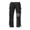 Men's black suede fringe pants with jeans-style pockets and full-length side fringe