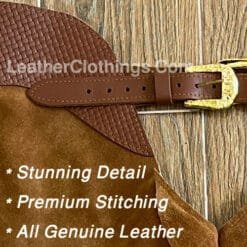 Men Brown Suede Chap With Fringes Cowboy Chap leggings, MSCH3A