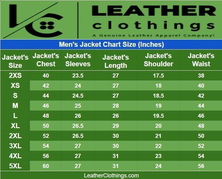 Men Western Jacket size chart