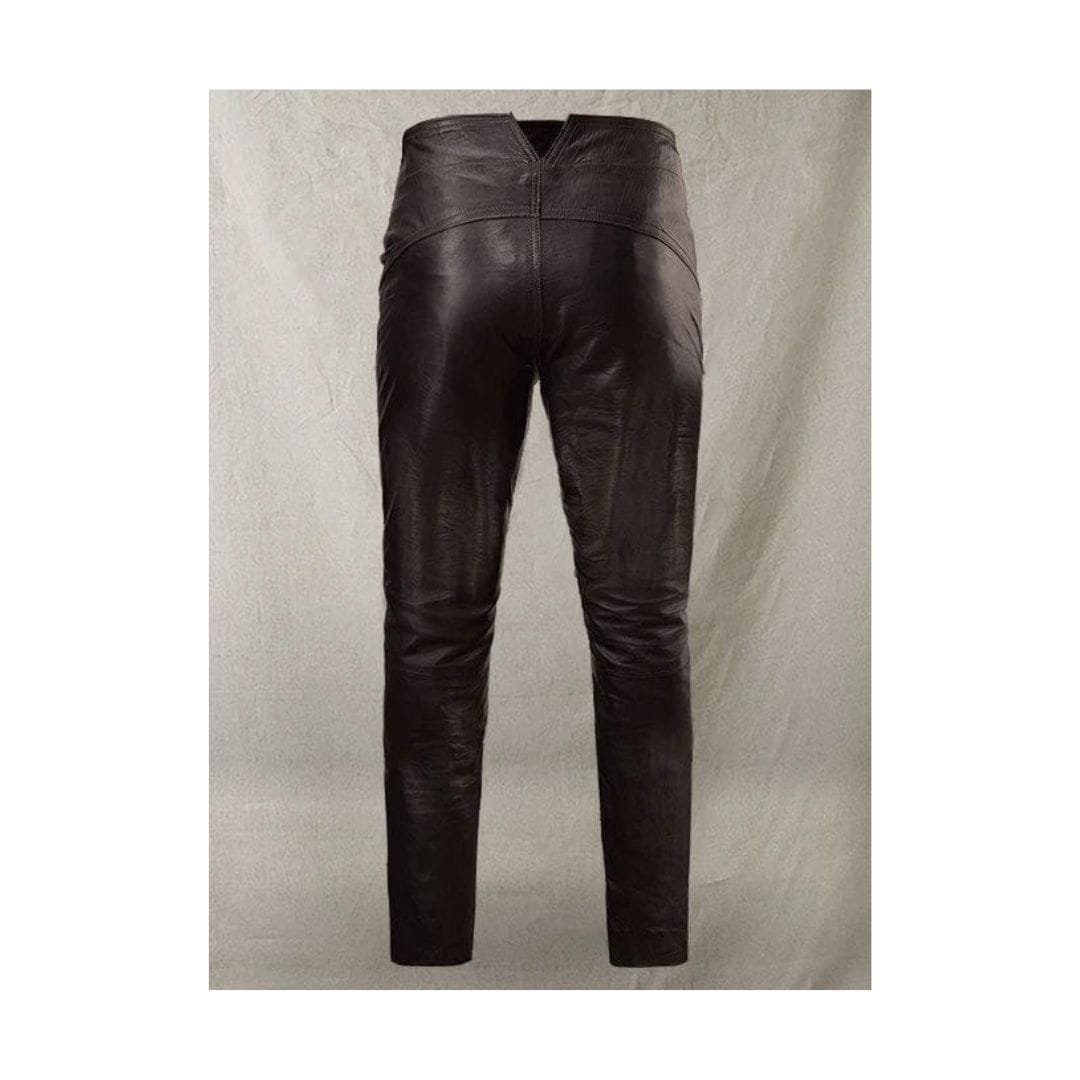 Men Black Leather Pant With Buckle Belts MLP1