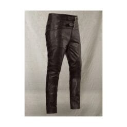 Men Black Leather Pant With Buckle Belts MLP1