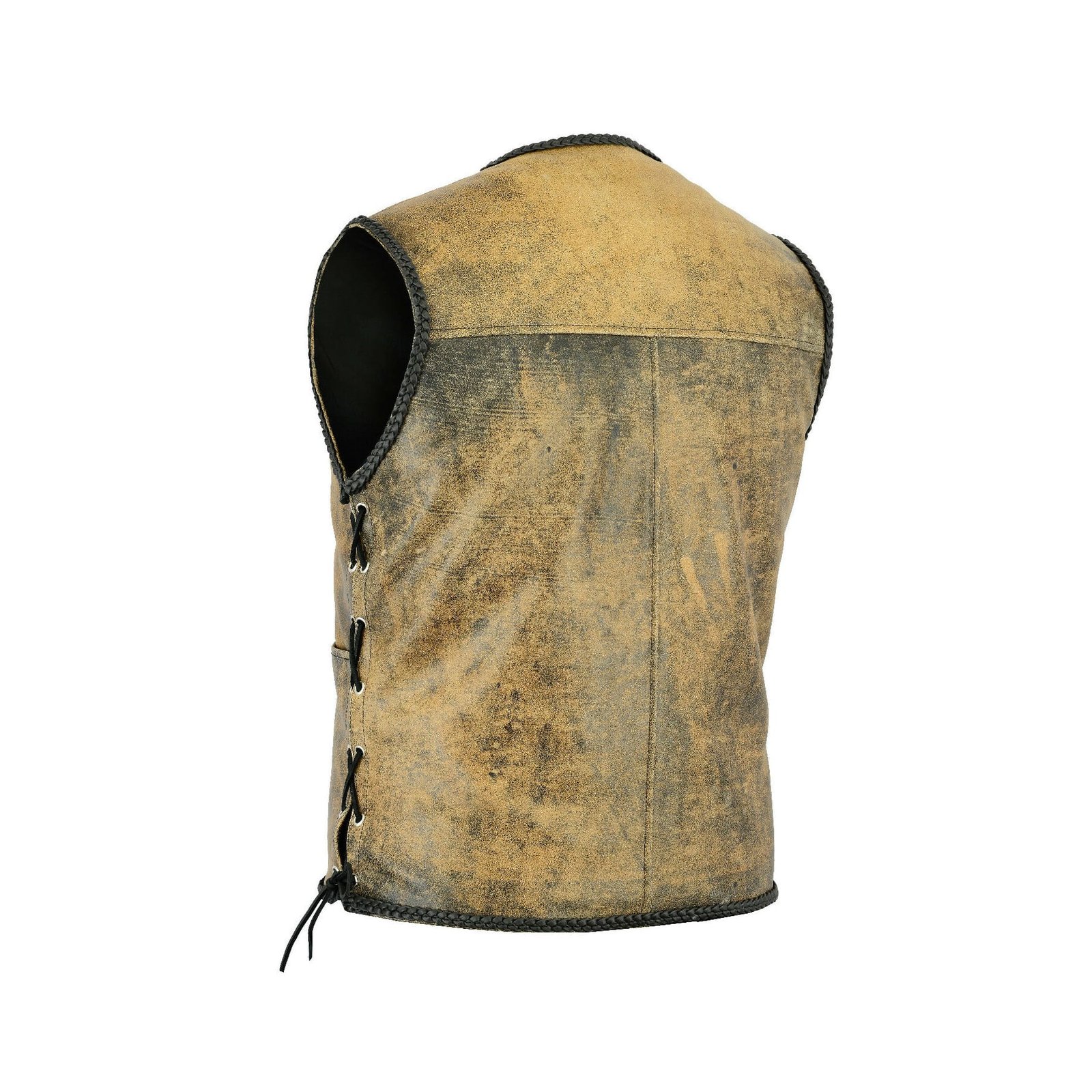 Distressed Brown Leather Biker Vest, Side Laces V-Neck Motorcycle Vest, LUV7
