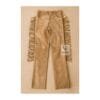 Men's tan brown suede fringe pants with full-length side fringe and Western styling
