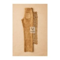 Men Western Brown Suede Fringes Pant MSP9-2