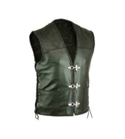 Men's Medieval Leather Vest with Toggle Closures crafted from genuine black leather