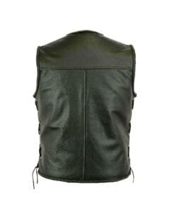 Black Leather Biker Vest, Side Laces V-Neck Motorcycle Vest, LUV1