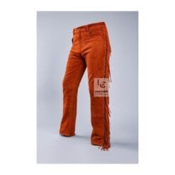 Western Rusty Brown Suede Leather Fringes Pant MSP13