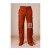 Men's reddish brown suede fringe pants with full-length side fringe and cowboy-inspired styling
