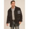 Men's black goat suede fringe ranch jacket with long fringe on chest, back, sleeves, and hem
