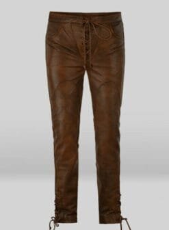 Men Cowboy Brown Leather Pant With Laces, MLP2