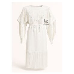 Women white wedding maxi with fringes - WLM7