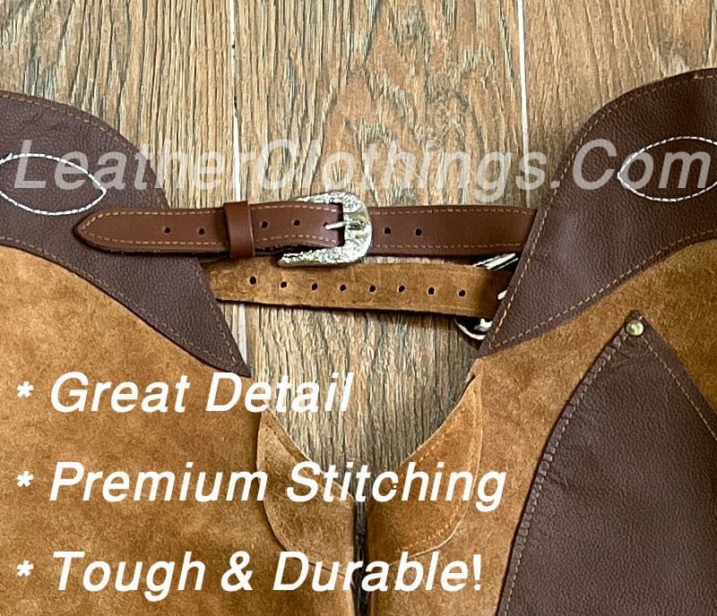 Men Brown Suede Chap With Fringes Cowboy Chap leggings, MSCH2