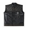 Men's Diamond Quilted Leather Motorcycle Vest with Cognac Stitching front and Front views
