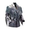 Men's Iron Trail fringe leather jacket with angled Western yoke and cascading leather fringe