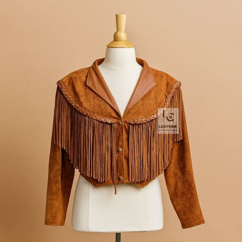 Western Style Women’s Fringe Jacket – Brown Suede Handmade Cowgirl Short Leather Coat by Leather Clothings